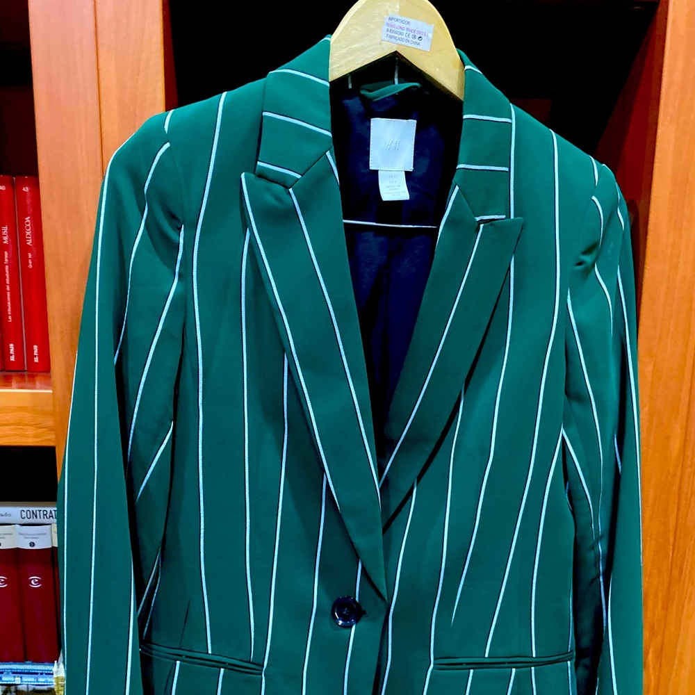 H&M forest green striped blazer